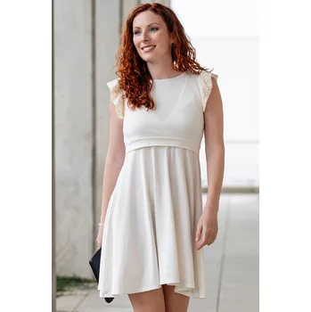 Těhotenské šaty Krásná mamka Kojicí šaty Amalie MANON creamy volánek s krajkou Velikost: S