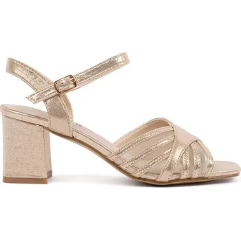 Dámské sandále Zlaté lesklé dámské sandály na sloupku, podpatek 6,5 cm GD-FL1184GO Velikost: 39