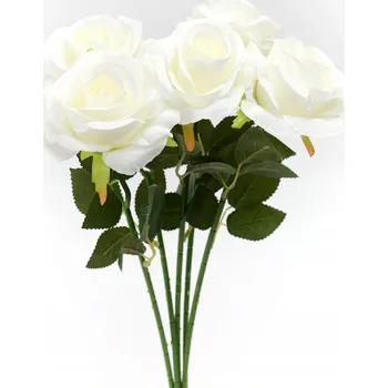 umělá květina BÍLÉ RŮŽE UMĚLÉ KVĚTY 50 CM KYTICE SADA 5 KS