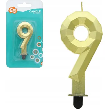 Dortová svíčka Narozeninová svíčka na dort ČÍSLICE 9 zlatý KŘIŠŤÁL 7.6 cm DOPLNĚK DORT