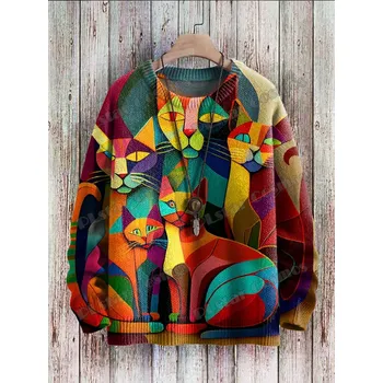 Dámský svetr Unisex svetr s potiskem CS1132 cats kočky Velikost: S, Barva (Varianta): Svetr 3
