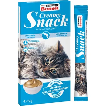 Pamlsek pro kočku Super Benek Creamy Snack svačinka pro kočky s lososem a inulinem (4x15 g)