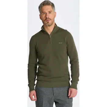 Pánský svetr SVETR GANT COTTON PIQUE HALFZIP JUNIPER GREEN