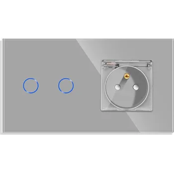 Elektrická zásuvka DOTYKOVÝ SKLENĚNÝ DVOJITÝ VYPÍNAČ + VODOTĚSNÁ ZÁSUVKA S VÍKEM IP44