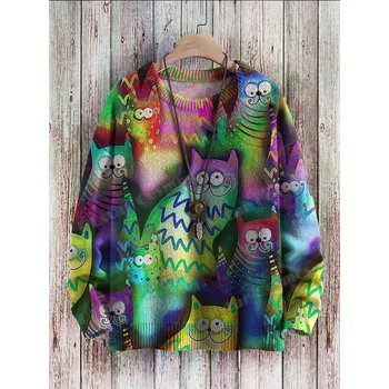 Dámský svetr Unisex svetr s potiskem CS1120 kočky cats Velikost: S, Barva (Varianta): Svetr 6