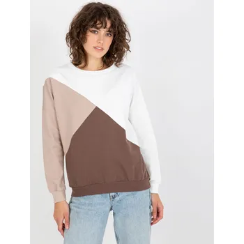 Dámská mikina Colorblock mikina - bílá/béžová/hnědá -RV-BL-8463.41P Velikost: ONE SIZE