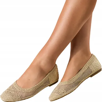 Dámská obuv BALERÍNKY Zlaté Dámské Děrované Krajkové PLOCHÉ Polobotky Lehké vel. 38