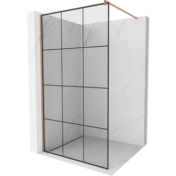 Mexen Kioto sprchová stěna Walk-in 120 x 200 cm, černá mřížka 8 mm, kartáčovaná měď - 800-120-101-65-77 Sprchové stěny
