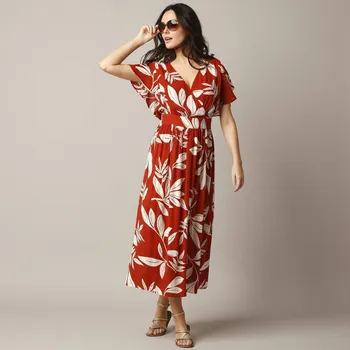 Dámské šaty Šaty s efektem překřížení a XXL potiskem terakota/režná 54