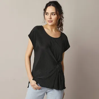 Dámské tričko Tunikové tričko, plisovaný lesklý úplet černá 42/44