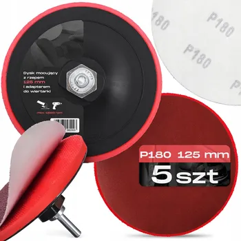 Brusný kotouč 5x BRUSNÉ KOTOUČE 125 mm P180 Brusný Papír Suchý Zip LEŠTICÍ PAD Eurodysk M14