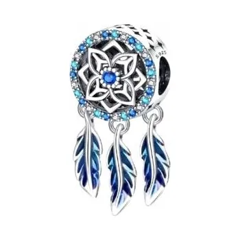 Přívěsek Stříbrný přívěsek lapač snů s peřím tyrkysový 925 stříbro