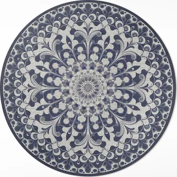 Koberec Vinylový Kulatý Koberec do Domácnosti průměr 50 cm Kaleidoskop květin v retro stylu