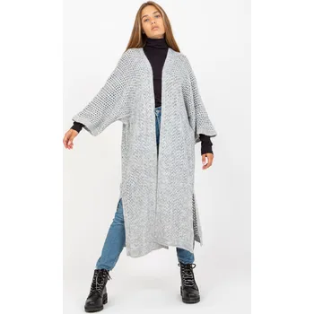 Dámský svetr Šedý dlouhý háčkovaný kardigan TW-SW-BI-M31.36X-grey Velikost: ONE SIZE