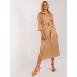 Hnědé midi šaty s páskem -LK-SK-509348.04-camel Velikost: M