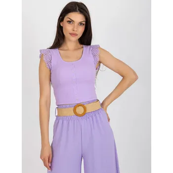 Dámská halenka Světle fialová krátká žebrovaná halenka s krajkou NM-BZ-L55024.21-light viollet Velikost: ONE SIZE
