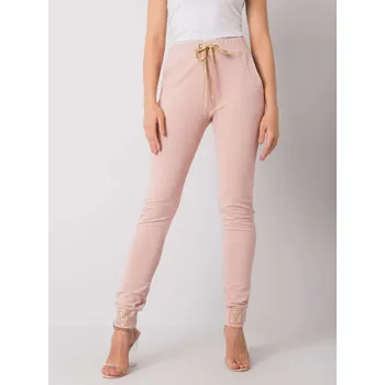 Pudrové tepláky s ozdobnými lemy nohavic RV-DR-5980.12-powder pink Velikost: XL