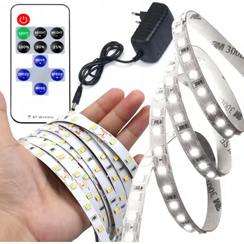 LED páska SADA LED pásek 6000K BÍLÁ STUDENÁ 5m - 3500lm ZDROJ + DÁLKOVÝ OVLADAČ + OVLADAČ