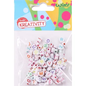 Dětské navlékací korálky Wiky Korálky 12 g barevné Abeceda v sáčku 7x11cm