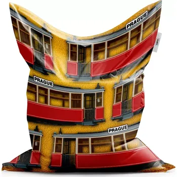 Sedací pytel Sablio Sedací vak Classic Pražské historické tramvaje Žlutý Pattern - 150x100 cm