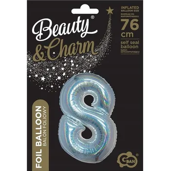 Balónek HOLOGRAFICKÝ BALÓNEK Číslice 8 Stříbrný 76 cm Skvělá KVALITA ZPRACOVÁNÍ BALÓNKU