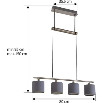 Lindby Jorin, závěsné světlo, šedá - max. 150 cm nikl matný, šedá 4 x 28 W - Doprava zdarma