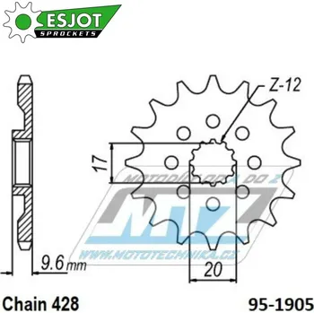 Řetězová sada pro motocykl Kolečko řetězové (pastorek) 1905-14zubů ESJOT 50-15076-14S - KTM 85SX / 18-23 + Husqvarna TC85 / 18-23 + Gas-Gas MC85 95-1905-14-ES