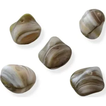 Korálek Korálky skleněné polštářky khaki žíhané - 6 ks