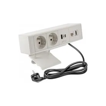 Stavebniny GTV Nábytková zásuvka, 2x francouzská zásuvka, 1xUSB A, 1xUSB C. 1xRJ45,1x