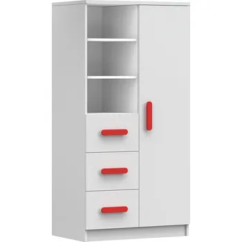 Knihovna Regál 80 3S1D SMYK I - 05, Bílá Mat/Červená