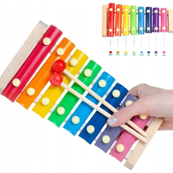 Obraz DŘEVĚNÉ CYMBÁLKY PRO DĚTI BAREVNÉ EDUKAČNÍ 8 TÓNŮ HUDEBNÍ NÁSTROJ