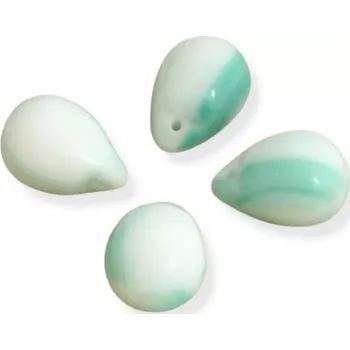 Korálek Korálky skleněné kapky bílozelené - 6 ks