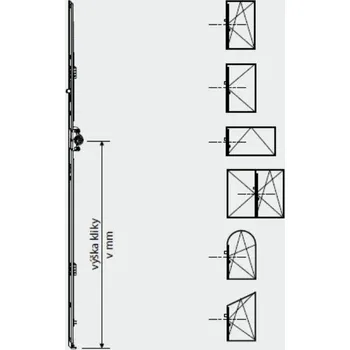 Dveřní kování ROTO NX - Převod konstantní, bezpečnostní Typ / Výška křídla / Počet čepů: Gr. 1090 / 1001-1200 / 1, Typ čepu: V - hřibový bezpečnostní, Dorn (v mm): 15