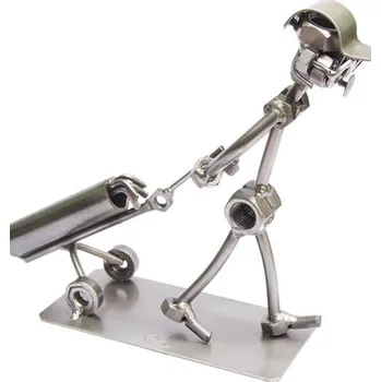 Kovová figurka - Golfista s vozíkem 17 cm