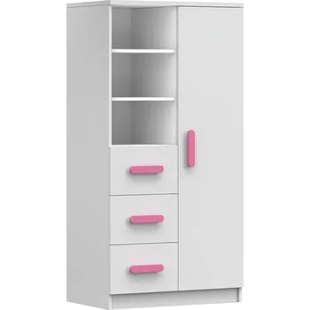 Knihovna Regál 80 3S1D SMYK I - 05, Bílá Mat/Růžová