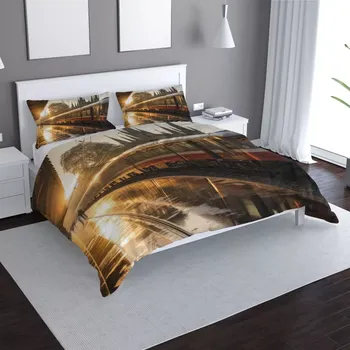 Povlečení Saténové povlečení Vlak na nádraží při východu slunce - Sablio - 140x200 / 90x70