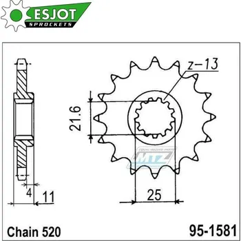 Řetězová sada pro motocykl Kolečko řetězové (pastorek) 1581-16zubů ESJOT 50-32071-16S - Yamaha FZ6 + FZ6 Fazer + FZ6 S2 + YZF R6 + YZF750R + YZFR7 YAMAHA YZF-R6 1999-2018