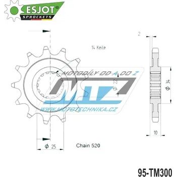 Řetězová sada pro motocykl Kolečko řetězové (pastorek) TM300-14zubů ESJOT 50-32090-14 - TM MX300+EN250 + EN300 / 95-20 + MX250F+EN250F / 01-10 + MX400F+MX450F+MX530F+EN400F+ EN450F+EN530F / 01-20 95-TM300-14-E
