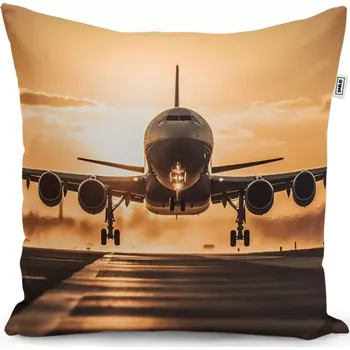 Polštář Dekorační polštář Letadlo přistávající při západu slunce - Sablio - 50x50 cm