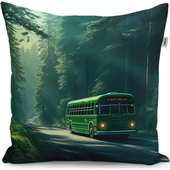 Polštář Dekorační polštář Zelený autobus v lese - Sablio - 50x50 cm