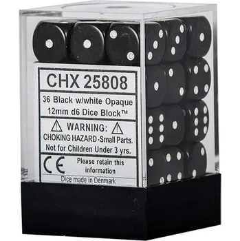 Příslušenství k deskovým hrám Sada kostek Chessex Black w/White 12mm D6 Dice Blocks (25808) - 36ks
