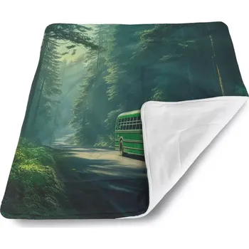 deka Sablio Dětská deka pro miminko Zelený autobus v lese - 80x100 cm