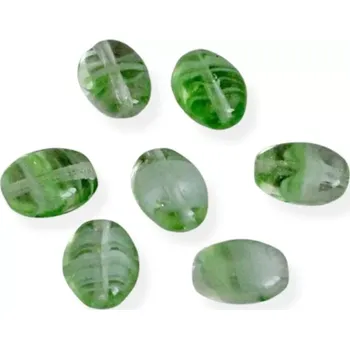 Korálek Korálky skleněné oválky zelenočiré - 30 ks