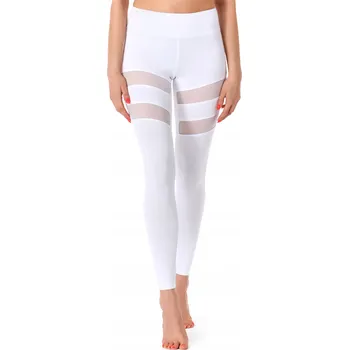 Dámské legíny Dámské dlouhé legíny se síťovinou a krajkou viskóza MS10-232 Bílá L