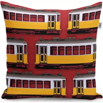 Polštář Dekorační polštář Lisabonské historické tramvaje Červený Pattern - Sablio - 50x50 cm
