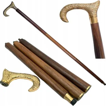 Dřevěná vycházková hůl s mosaznými prvky, skládací, vintage styl