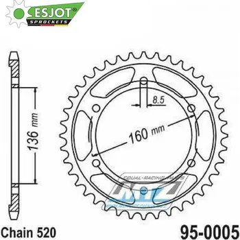 Řetězová sada pro motocykl Rozeta ocelová (převodník) 0005-43zubů ESJOT 50-32050-43 - Aprilia 650 Pegaso / 92-04 + Moto 6.5 + 350ETX+125ETX+125MX + BMW F650 / 94-07 + F650 Funduro / 96-00 + F650ST Strada / 98-00 + F650 Dakar + 95-0005-43-ES