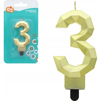 Dortová svíčka NAROZENINOVÉ SVÍČKY na dort Svíčka číslice "3", Diamant, metalická zlatá
