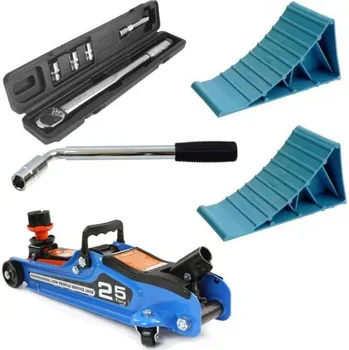 Klíč VÝHODNÝ SET 3+1 ZDARMA - Pojízdný hydraulický zvedák 2.5 t, momentový klíč 1/2", 28–210 Nm, Klíč L teleskopický 17–19 mm + Zajišťovací klíny M80122-M53589-G10055-CO-AM42560