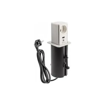 Stavebniny GTV Výsuvná nábytková zásuvka věže, 1x francouzská zásuvka, 1xUSB A, 1xUSB